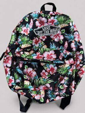 Vans Realm Backpack Hawaiian Black Tropical Floral Laptop School Bookbag 22L